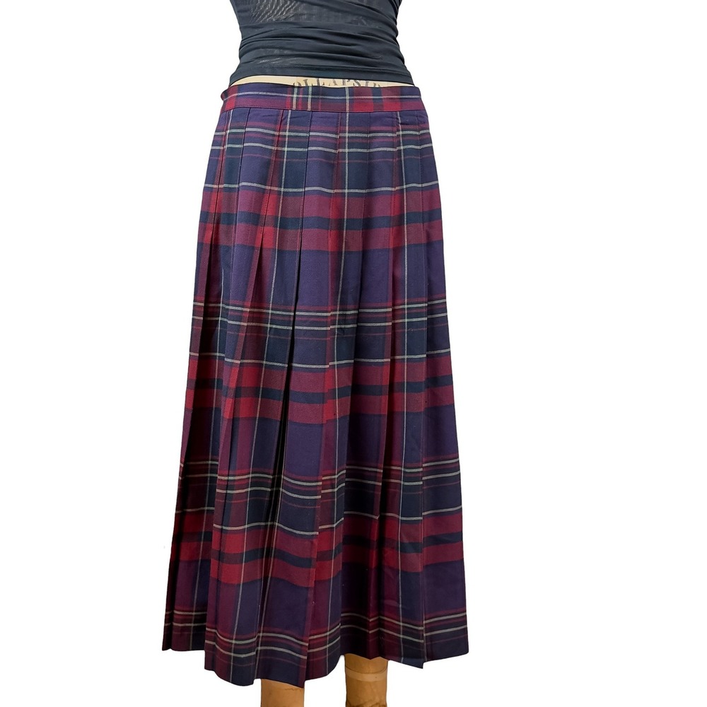 Talbots Vintage Worsted Wool Pleated Plaid Maxi Skirt Size 14 Heritage Preppy
